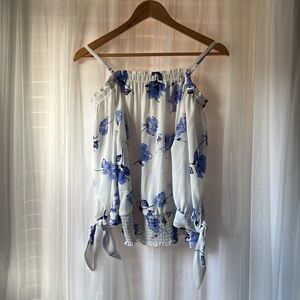 BCX Junior Off Shoulder Floral Print Smocked Hem Flowy Top